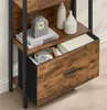 A close-up view of a shelf in a bookshelf unit, showing decorative items and a drawer. Produktbild-Vorschau