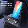 A dark, moody product shot of a phone case with a built-in ring stand, showcasing its features. Produktbild-Vorschau