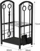 A black metal firewood rack with fireplace tools. Produktbild-Vorschau