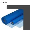 Two rolls of blue mesh fabric, one larger than the other, are shown diagonally on a white background. A dark gray curved shape is in the upper right corner. Produktbild-Vorschau