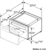 A technical drawing showing the dimensions of a laundry appliance pedestal with a pull-out drawer. Produktbild-Vorschau