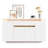 A white sideboard with wooden accents and LED lighting, displayed against a white background. Anteprima dell’immagine prodotto