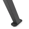 A close-up view of the base of a black metal swing set leg with a mounting plate attached. Produktbild-Vorschau