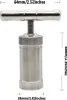A product shot of a metal pollen press with dimensions indicated by text overlays. Produktbild-Vorschau