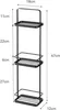 A black metal three-tiered shelf unit with dimensions indicated by measurement lines and text. Podgląd zdjęcia produktu