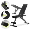 A black adjustable weight bench with callouts highlighting its features. Podgląd zdjęcia produktu