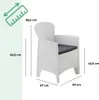 A white chair with a gray cushion, shown with dimensions indicated by lines and numbers. Produktbild-Vorschau