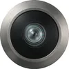 A close-up, front-facing view of a door peephole with a silver-colored metal frame and a black lens. Produktbild-Vorschau