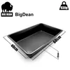 A black plastic tray with dimensions indicated. Produktbild-Vorschau