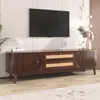 MODFU Meuble TV Bas en Bois Naturel, 2 Portes Coulissantes Voir les images du produit 2