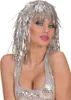 A woman wearing a silver sequined top and a silver tinsel wig. Produktbild-Vorschau