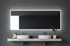 A modern bathroom vanity with two sinks and a large illuminated mirror. Produktbild-Vorschau