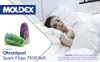 A woman sleeping peacefully in bed, with earplugs displayed in the foreground. Produktbild-Vorschau