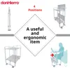 A collage of images showing a folding serving cart in different positions and uses. Voir les images du produit