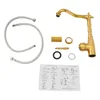 A collection of faucet parts and installation instructions laid out on a white background. Podgląd zdjęcia produktu
