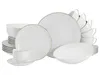 A white porcelain dinnerware set with gold trim, including plates, bowls, and cups, arranged on a white background. Produktbild-Vorschau