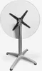 The underside of a round table with a silver pedestal base and a black cross-shaped support structure. Voir les images du produit
