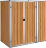 A brown and silver storage shed with double doors. Produktbild-Vorschau