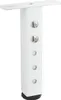 A white adjustable furniture leg with a mounting plate and screws. Voir les images du produit