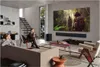 A modern living room with a large TV displaying a jungle scene, a soundbar, a coffee table, and seating areas. Anteprima dell’immagine prodotto