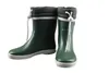A pair of green winter boots with gray cuffs and white drawstrings, presented on a white background. Produktbild-Vorschau