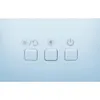 A close-up of a white control panel with three illuminated buttons and icons. Voir les images du produit