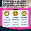 Marketing image showing features of parental control on a tablet. Produktbild-Vorschau