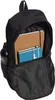 An open black backpack with notebooks and a water bottle inside. Produktbild-Vorschau