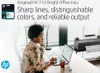 A woman is working at a desk with a laptop and a printer in the background. Produktbild-Vorschau