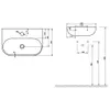 Technical drawing of a sink with dimensions and mounting points. Podgląd zdjęcia produktu