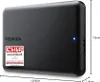 A black external hard drive with dimensions indicated. Produktbild-Vorschau