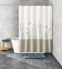 A bathroom scene featuring a shower curtain with a botanical print. Produktbild-Vorschau