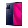 A T-Mobile REVVL 7 PRO 5G smartphone is shown from a diagonal angle, with its back and side facing the viewer. The phone is dark blue with a pink screen display. The T-Mobile logo is visible on the back of the phone. Produktbild-Vorschau