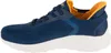 A side view of a blue Skechers Bobs Squad Chaos training shoe with a white sole. Voir les images du produit