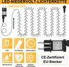 Diagram and icons illustrating features of an LED light string. Produktbild-Vorschau