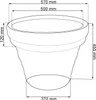 A diagram of a terracotta pot with dimensions indicated. Voir les images du produit