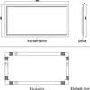 Technical drawings and diagrams of a rectangular mirror with dimensions indicated. Produktbild-Vorschau