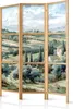 A three-panel room divider with a landscape painting of rolling green hills, cypress trees, and a Tuscan villa. Produktbild-Vorschau