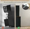 A split image showing a cabinet tipping over on the left and a cabinet secured to the wall on the right, with text explaining safety features. Anteprima dell’immagine prodotto