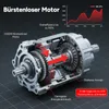 A cutaway view of a brushless motor with internal gears and a performance graph. Produktbild-Vorschau