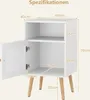 A white nightstand with an open door and dimensions labeled. Náhled obrázku produktu