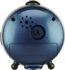 The back of a blue alarm clock with black feet and a black top. Produktbild-Vorschau
