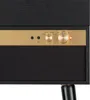 A close-up view of the control panel and speaker grille of a black and gold audio device, likely a record player or speaker. Produktbild-Vorschau