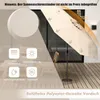 A beige patio umbrella is shown in an outdoor setting with a deck and furniture. There are also icons and text highlighting product features. Produktbild-Vorschau