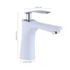 A white bathroom faucet with dimensions indicated by measurement lines and text. Náhled obrázku produktu