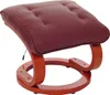 A burgundy leather ottoman with a wooden base. Produktbild-Vorschau
