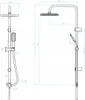 Technical drawing of a shower system with dimensions. Náhled obrázku produktu