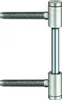 A metal hinge with threaded screws on a white background. Produktbild-Vorschau