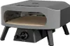 A gray and black gas pizza oven with a pizza stone inside, shown on a white background. Produktbild-Vorschau