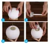 Four-panel collage showing the steps to assemble and fill a moon-shaped humidifier. Podgląd zdjęcia produktu